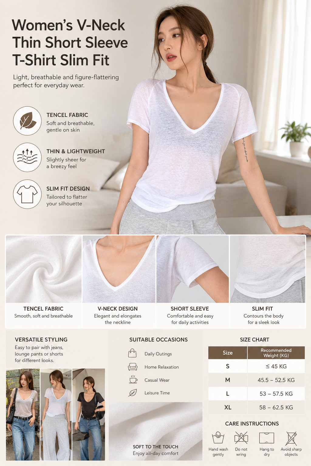 Women's Slim V-Neck Tencel Tee