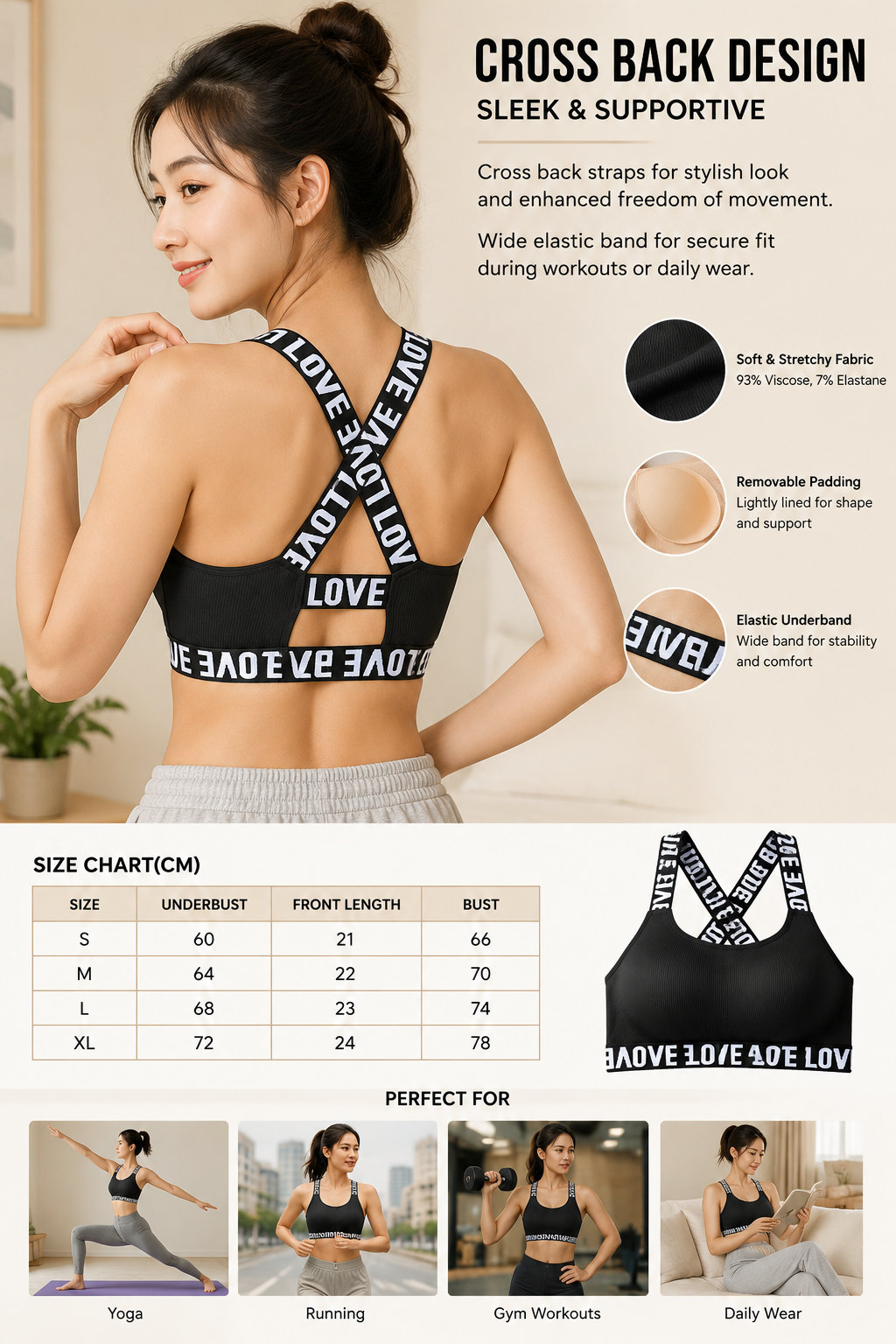 Women's Cross Back Wireless Bra