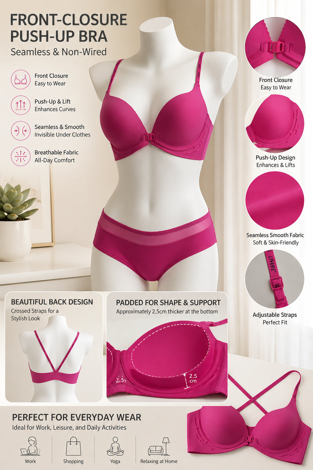 Women's Front Closure Push-up Bra