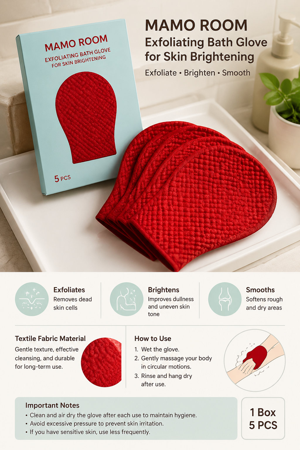 5-Pack Exfoliating Bath Gloves