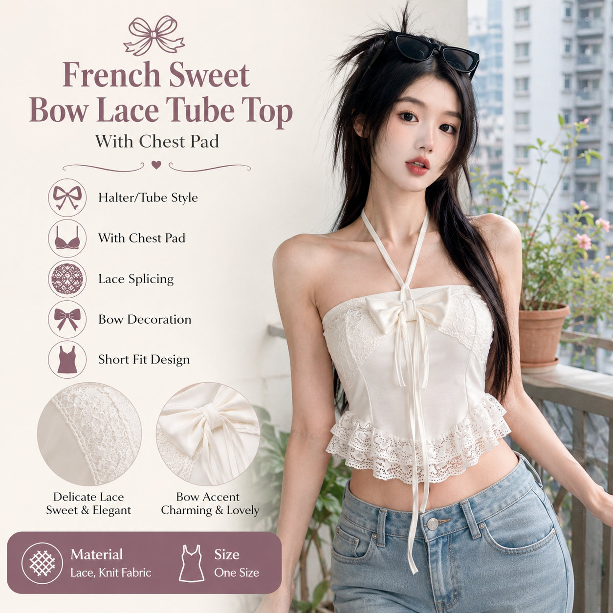 Sweet Lace Halter Bralette Top