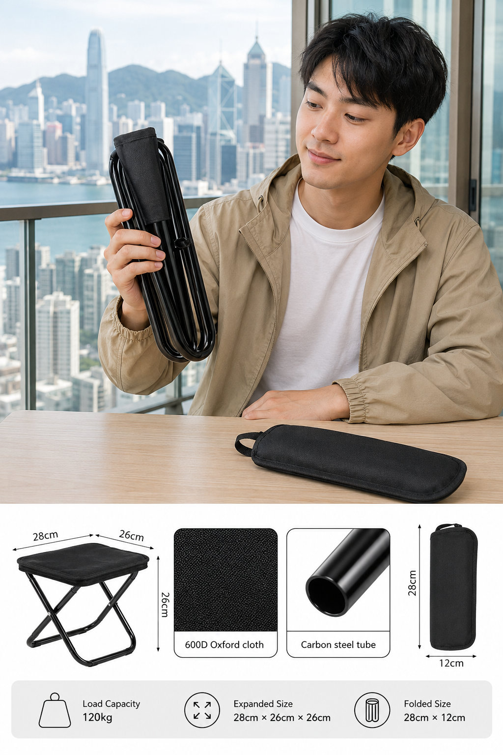 Portable 600D Oxford Outdoor Folding Stool