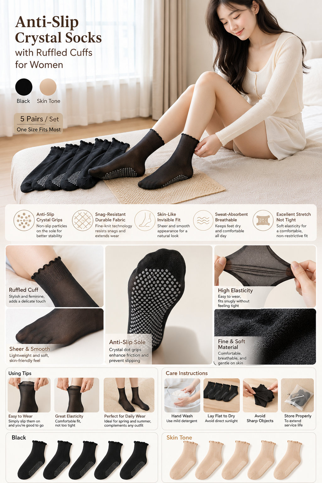 Women's 5-Pack Ruffled Socks