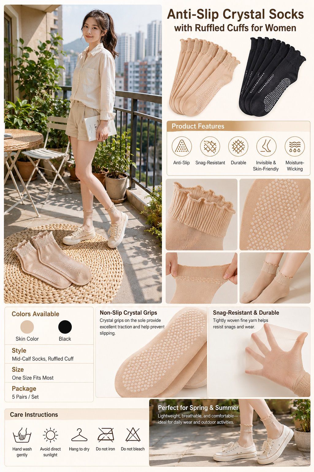 Women's 5-Pack Ruffled Socks