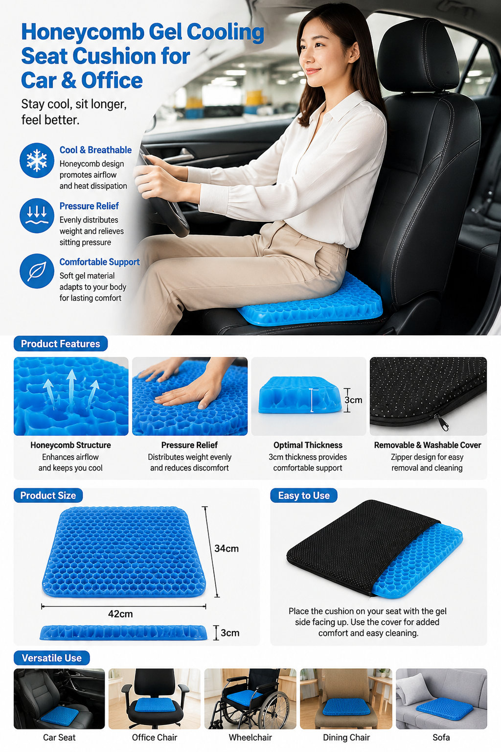 Honeycomb Gel Seat Cushion