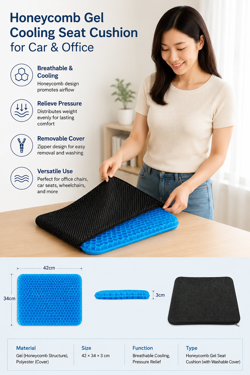 Honeycomb Gel Seat Cushion