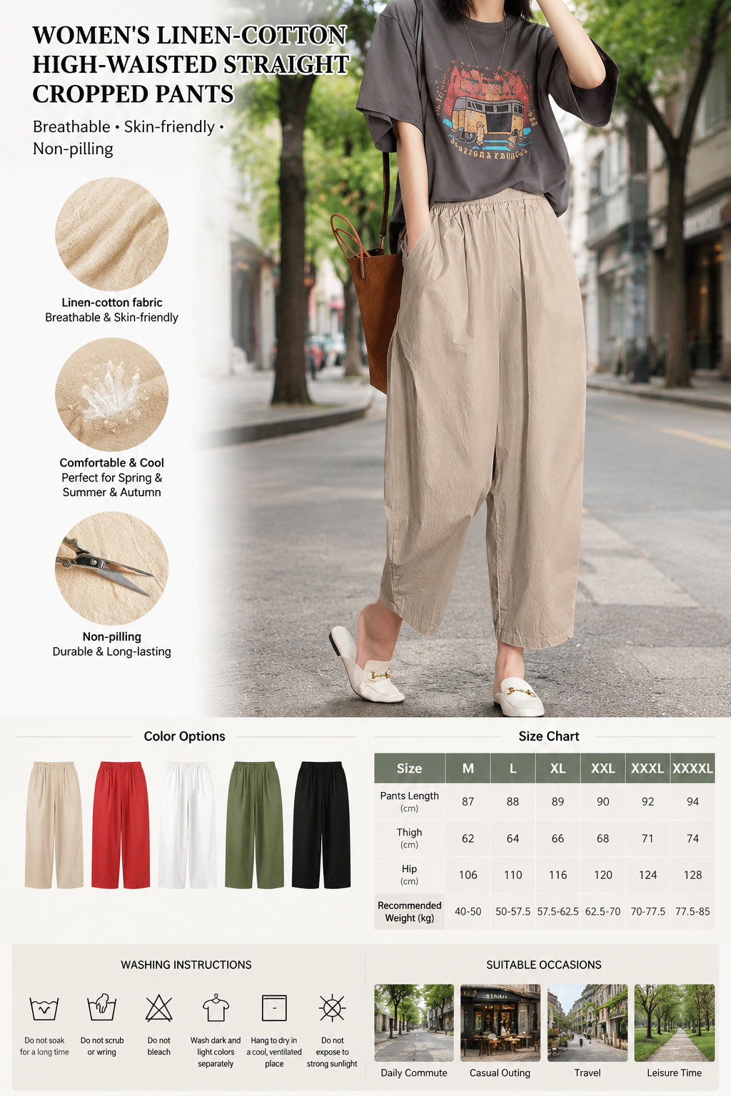 Women's High Waist Linen Pants