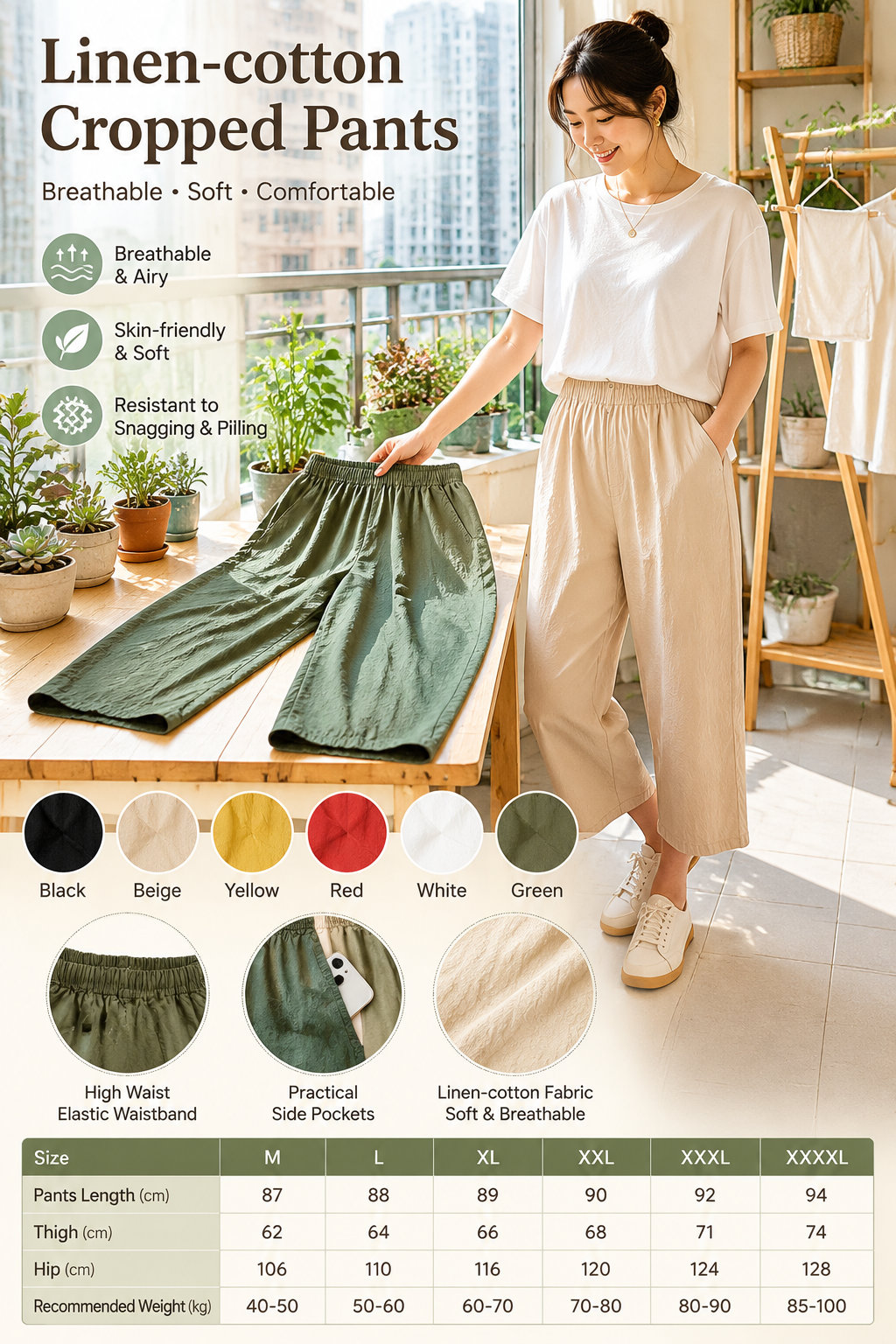 Women's High Waist Linen Pants