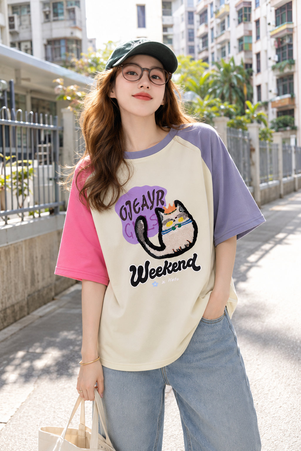 Women's Cat Print Loose Tee