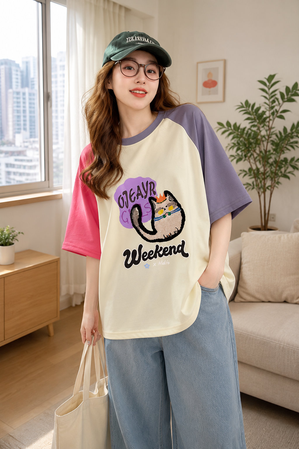 Women's Cat Print Loose Tee