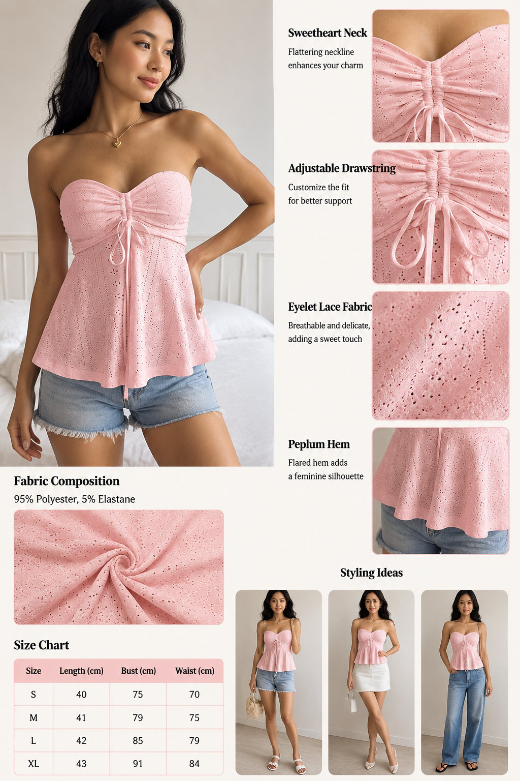 Lace Sweetheart Neck Cami Top