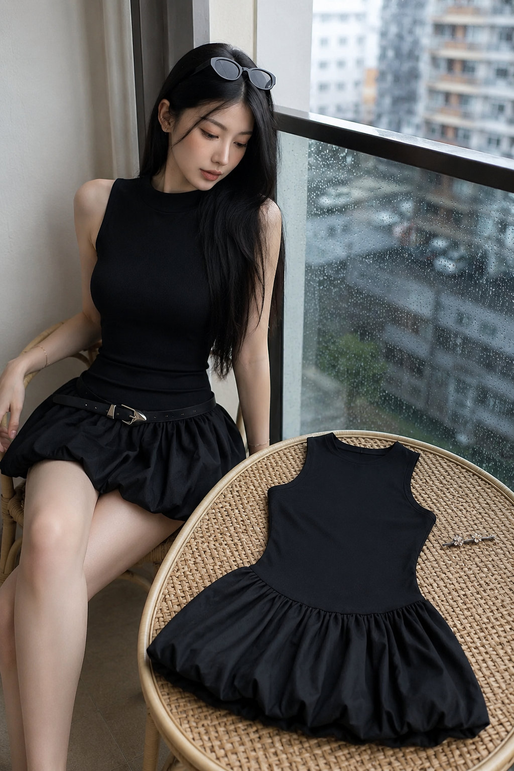 Black Backless Puff Mini Dress