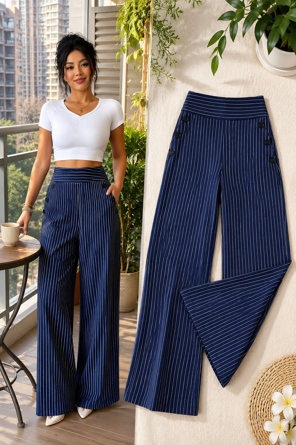 High-Waist Wide Leg Striped Pants