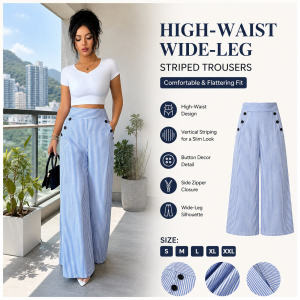 High-Waist Wide Leg Striped Pants