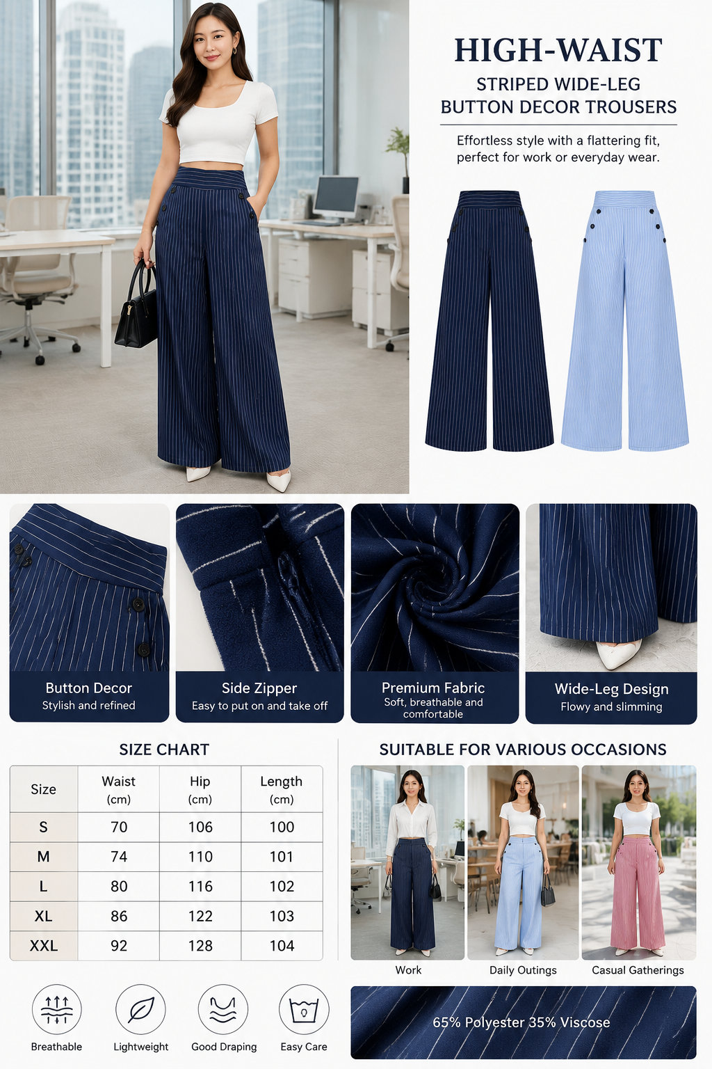 High-Waist Wide Leg Striped Pants