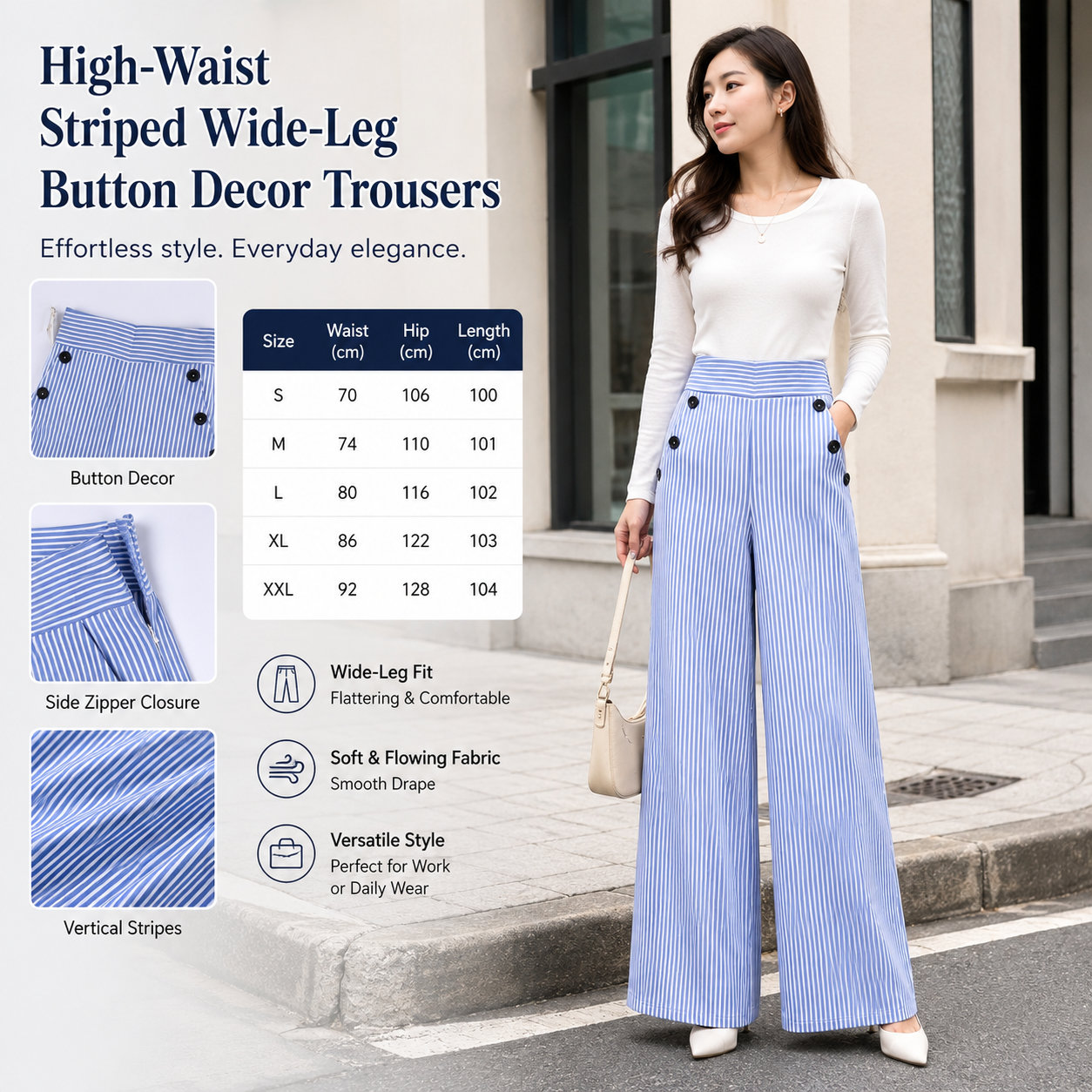 High-Waist Wide Leg Striped Pants