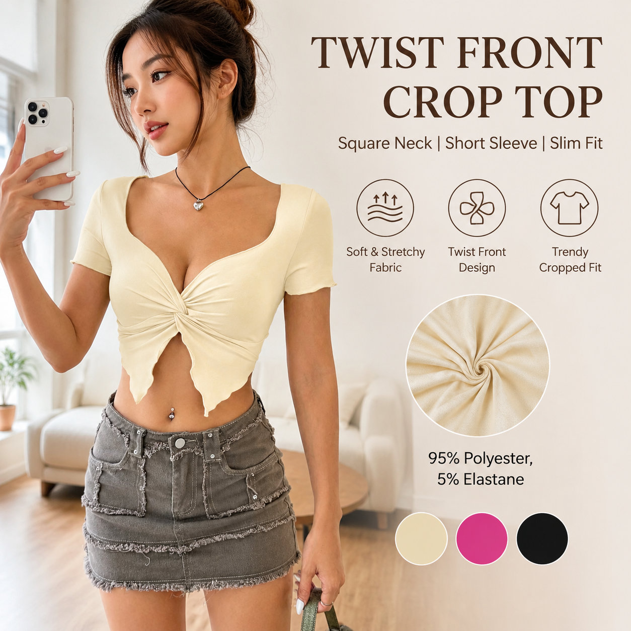 Women's Square Neck Crop Top