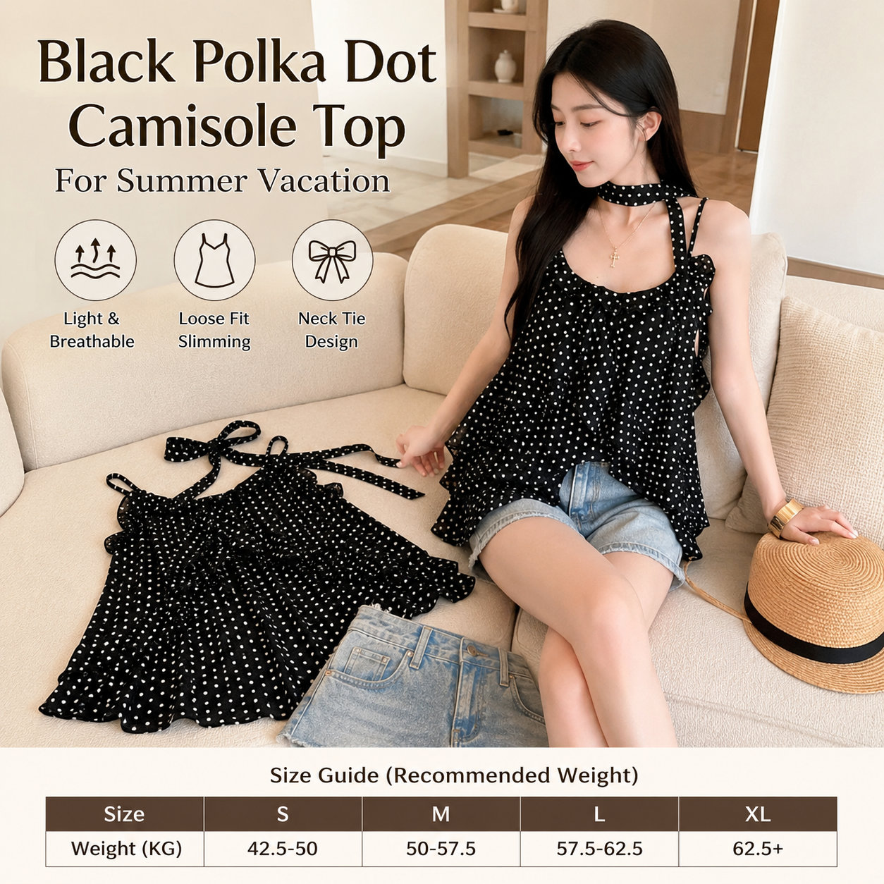 Black Polka Dot Cami Tank Top
