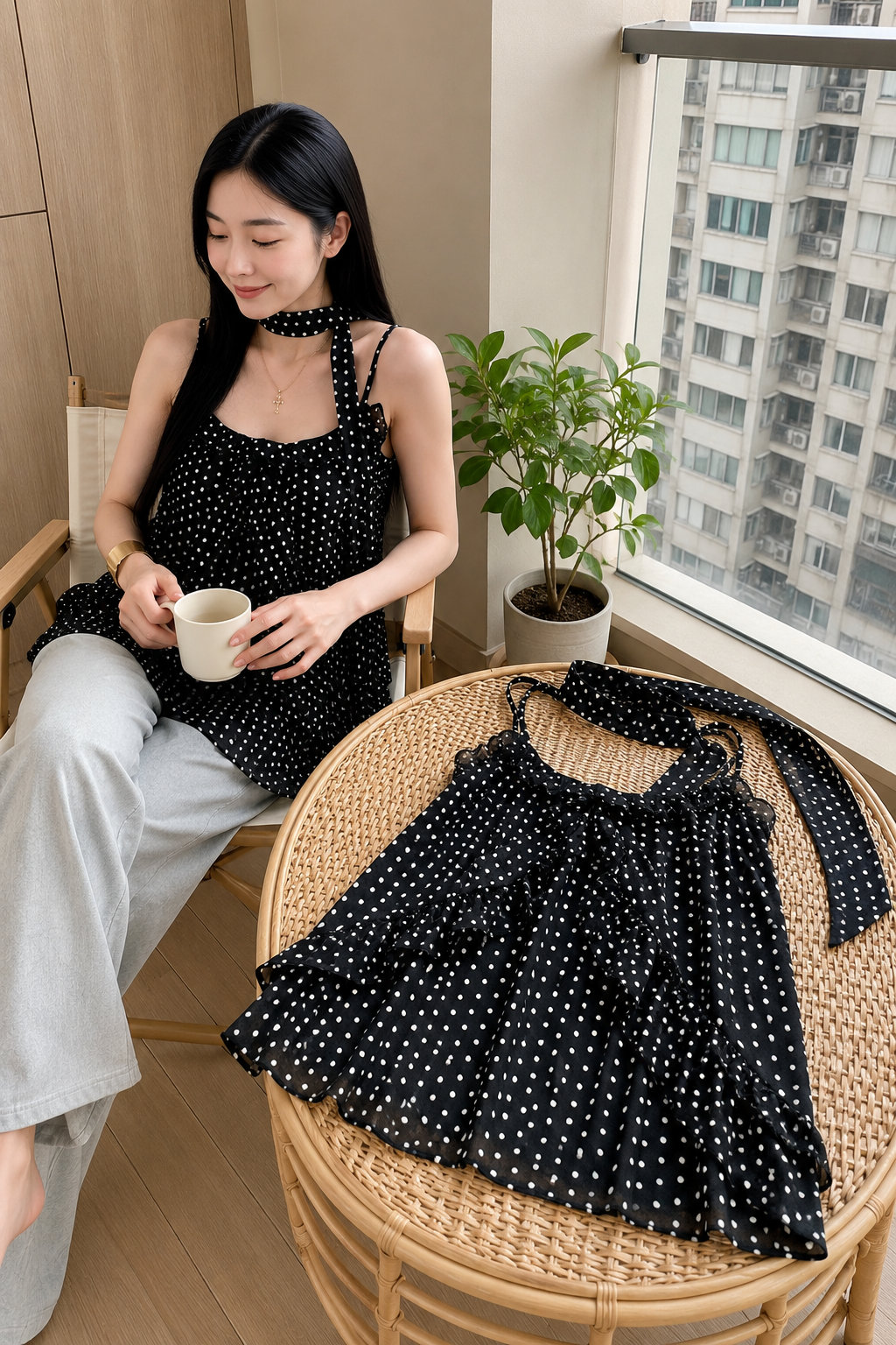 Black Polka Dot Cami Tank Top