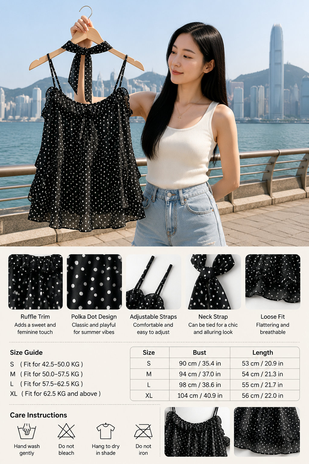 Black Polka Dot Cami Tank Top