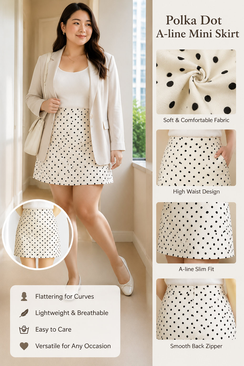 High-Waist Polka Dot Skirt