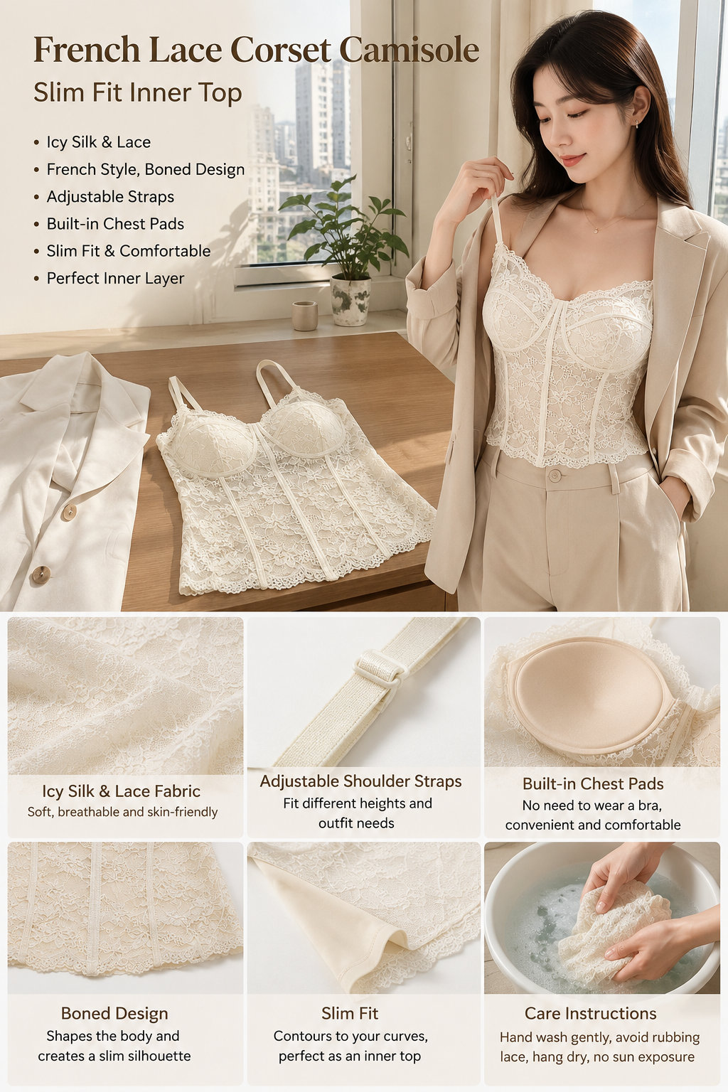 Women's Adjustable Lace Cami Vest