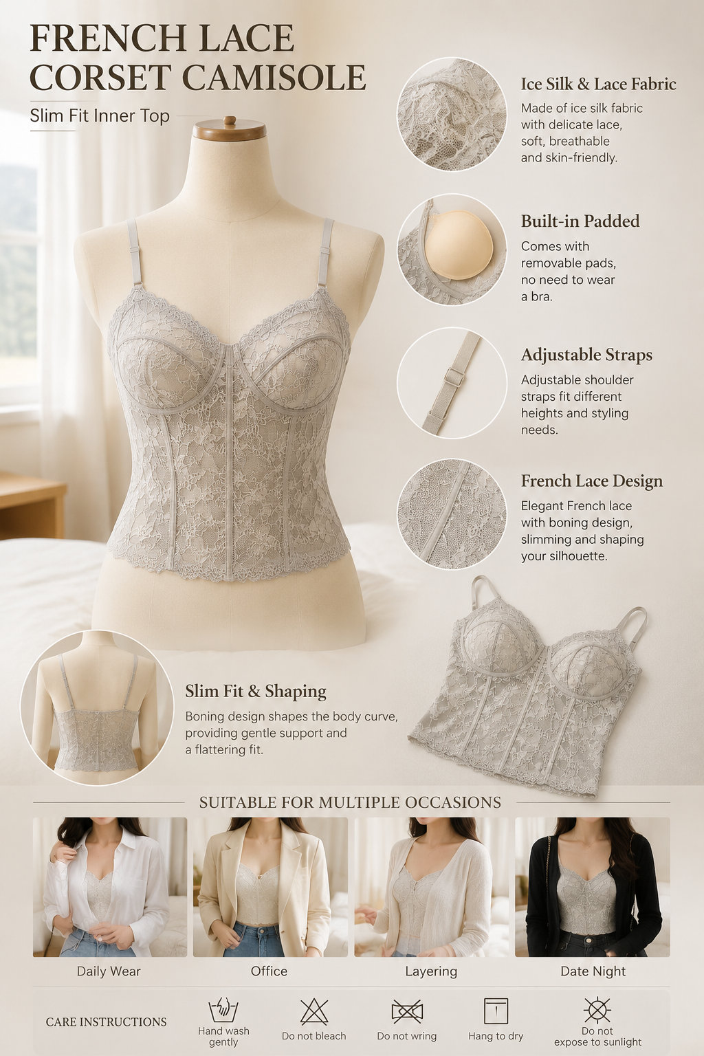 Women's Adjustable Lace Cami Vest