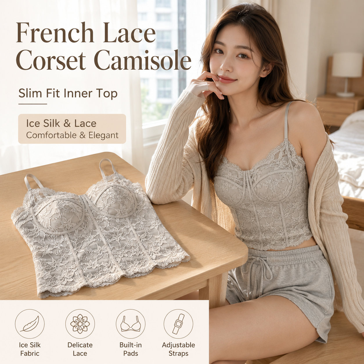 Women's Adjustable Lace Cami Vest