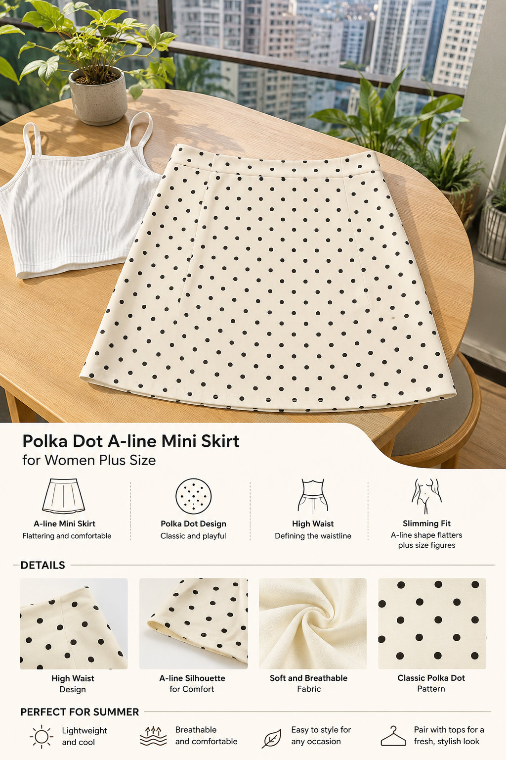 High-Waist Polka Dot Skirt