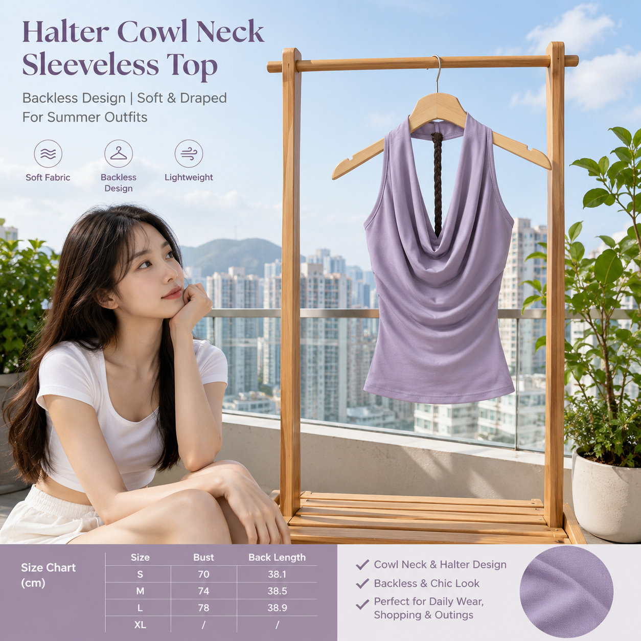 Gray Purple Halter Tank Top