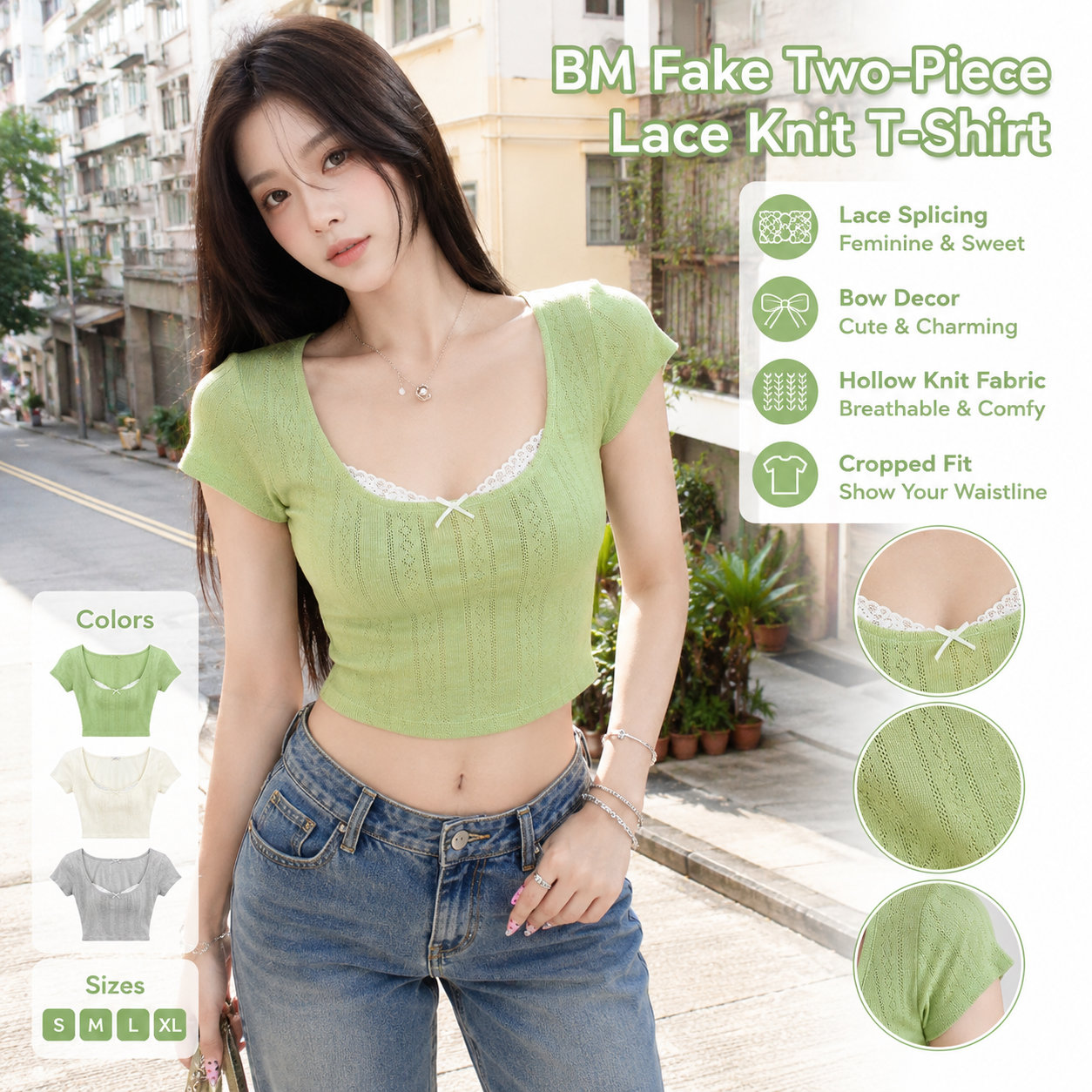 Women's Bow Lace Crop Tee