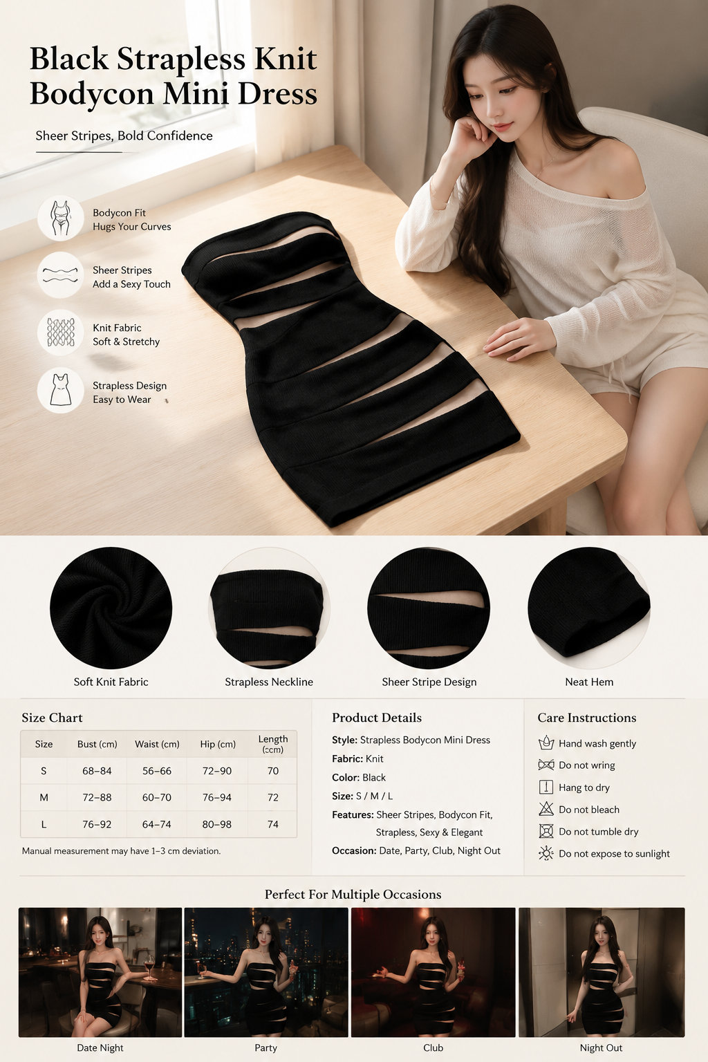 Black Strapless Bodycon Dress