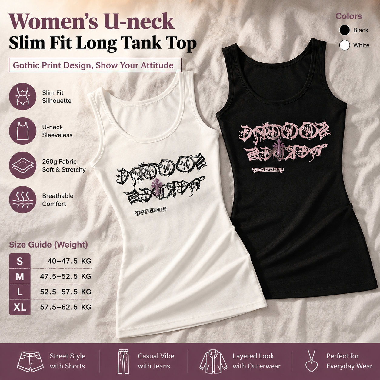 U-neck Gothic Print Sleeveless Vest