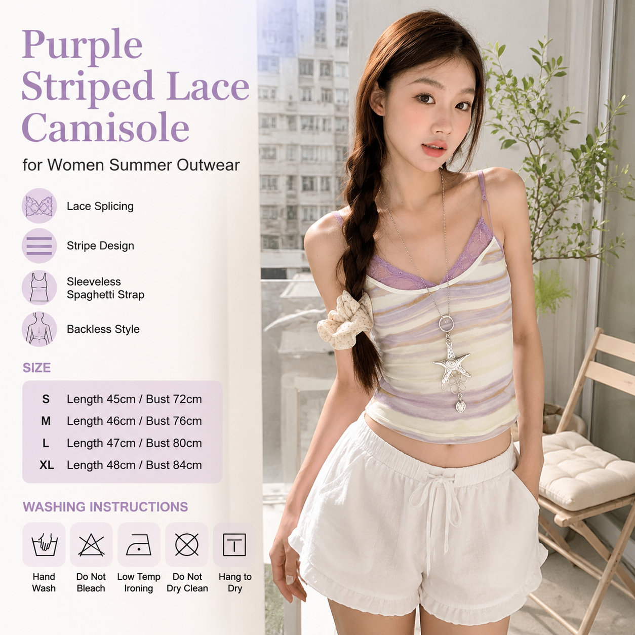 Purple White Stripe Cami Top