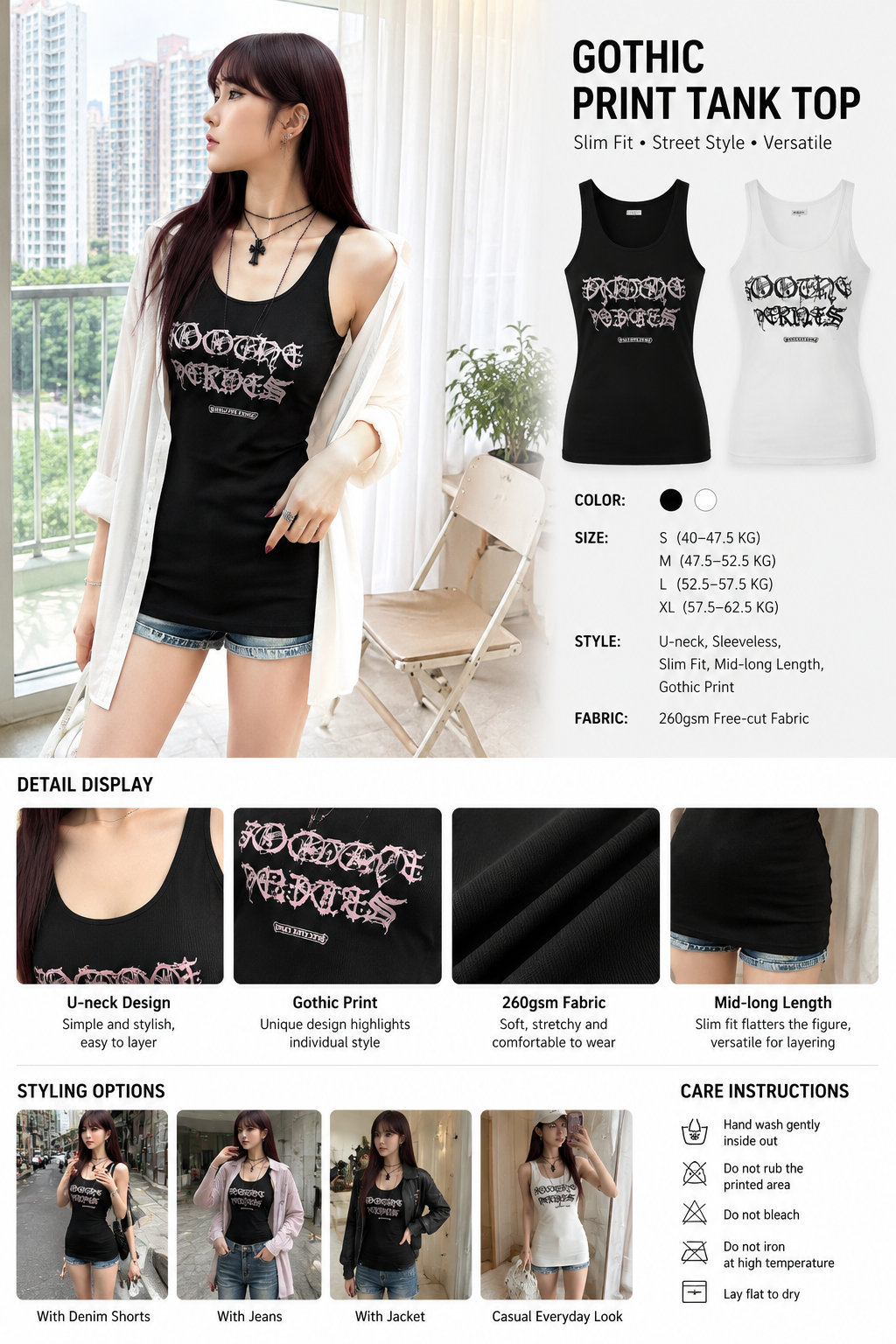 U-neck Gothic Print Sleeveless Vest