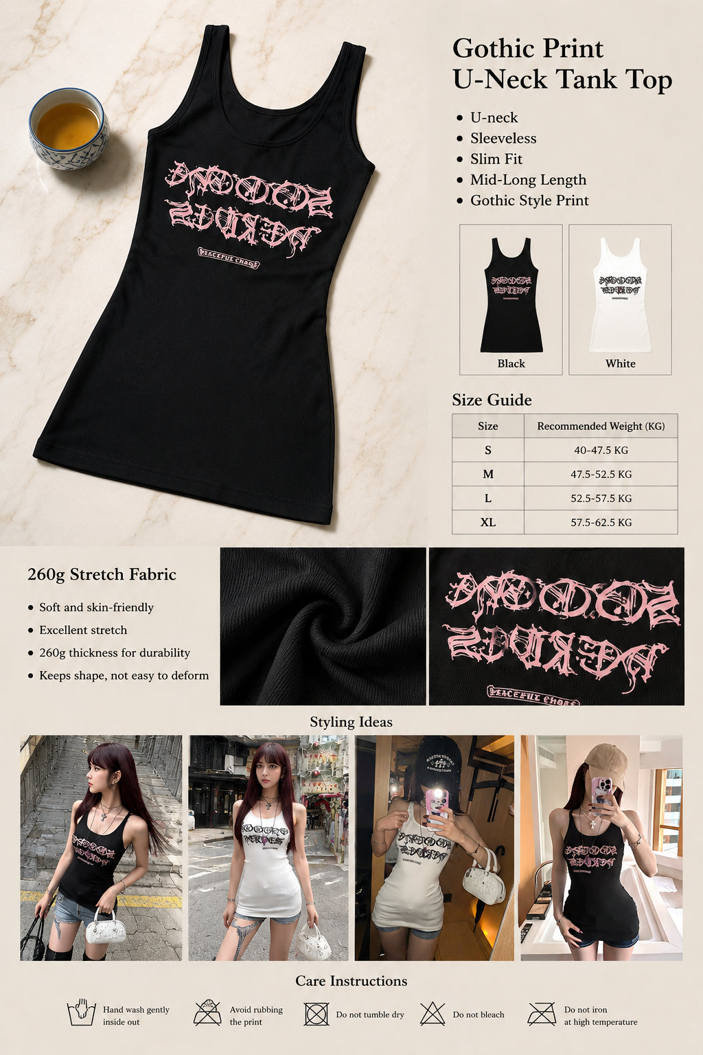 U-neck Gothic Print Sleeveless Vest