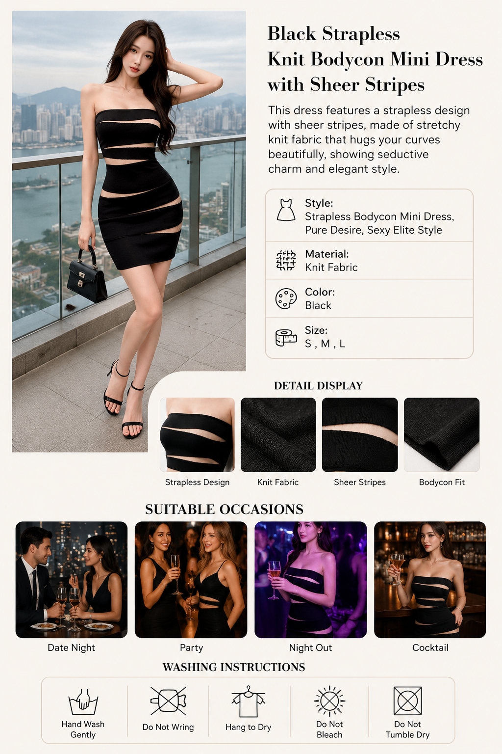 Black Strapless Bodycon Dress