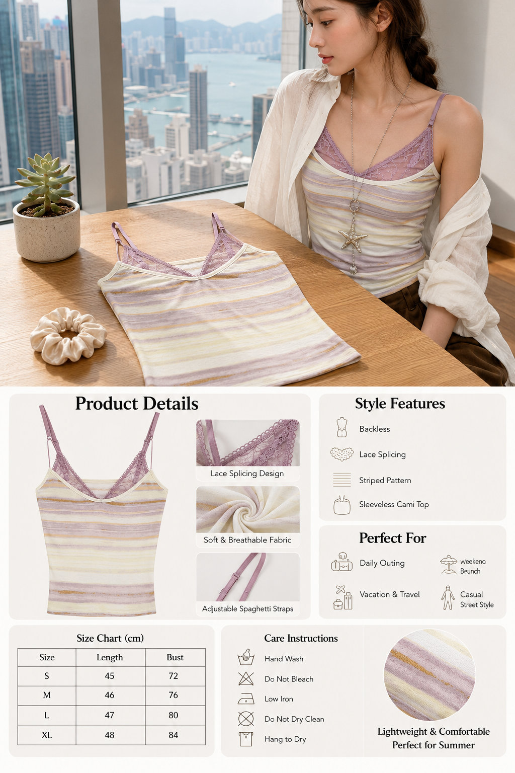 Purple White Stripe Cami Top
