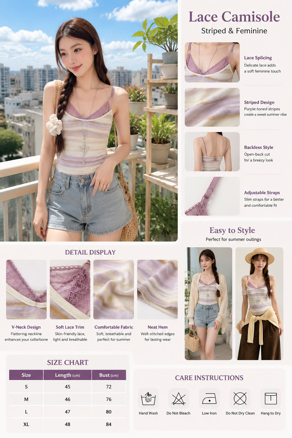 Purple White Stripe Cami Top
