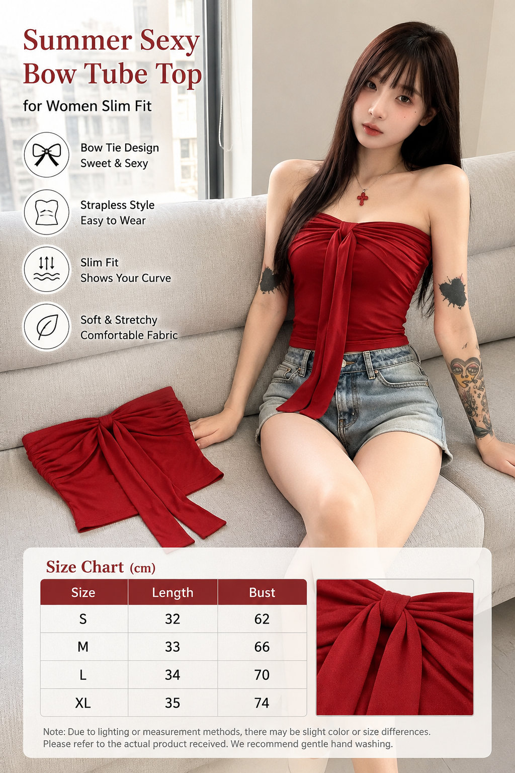 Summer Bow Tie Strapless Top