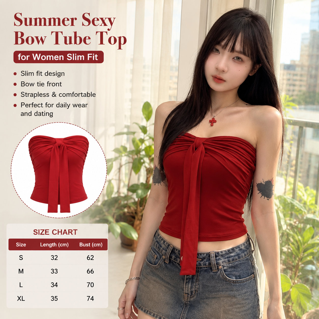 Summer Bow Tie Strapless Top