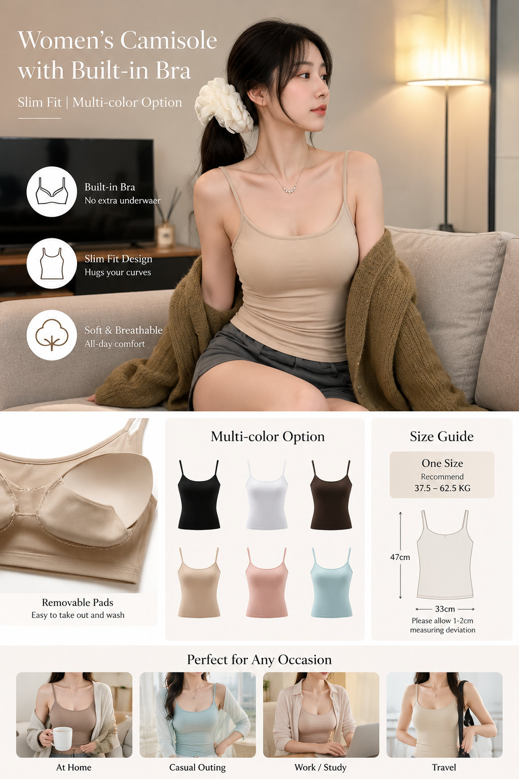 Women's Built-in Bra Cami Top