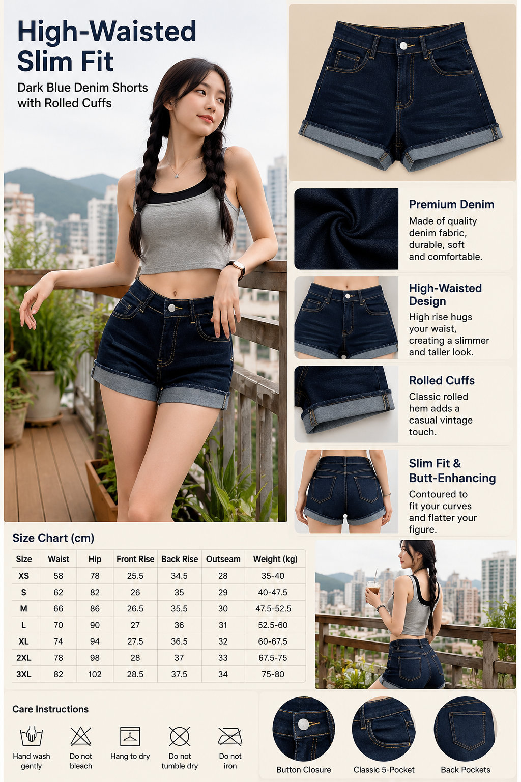 High Waist Slim Denim Shorts