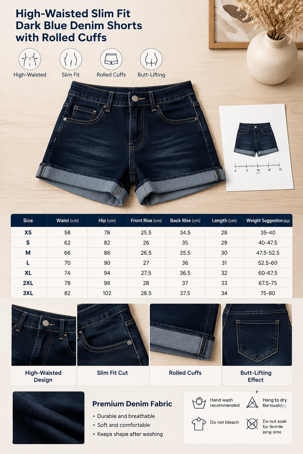 High Waist Slim Denim Shorts