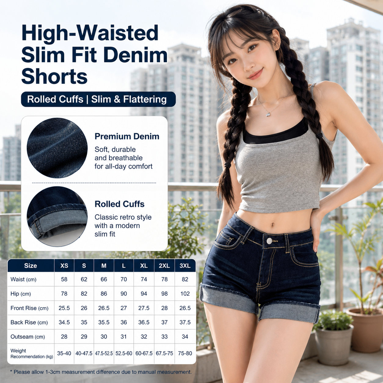 High Waist Slim Denim Shorts