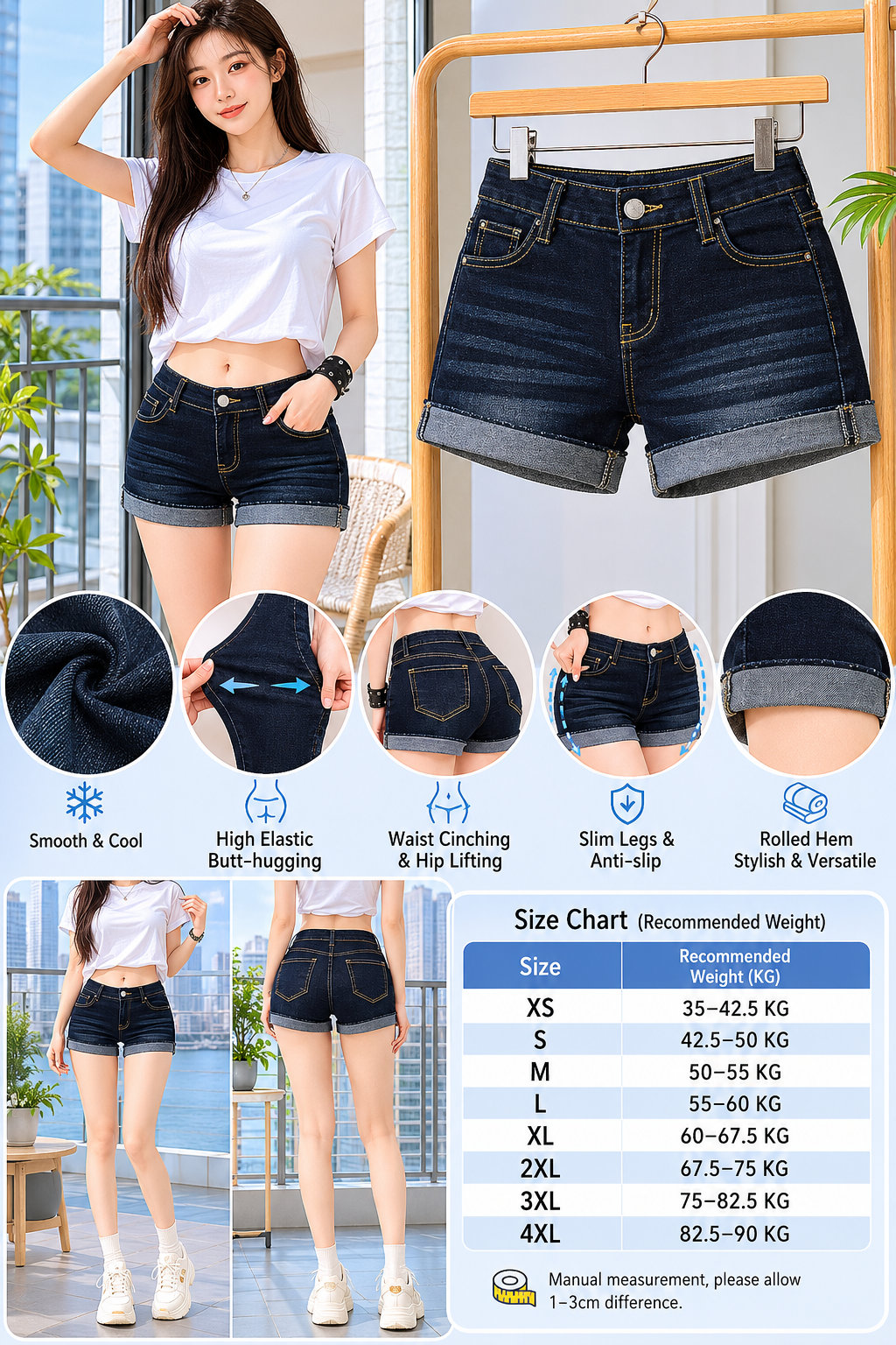 Women's Dark Blue Denim Shorts