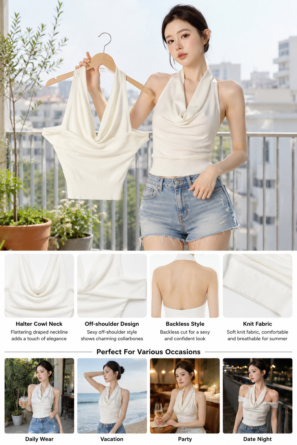 Women's Backless Halter Crop Top