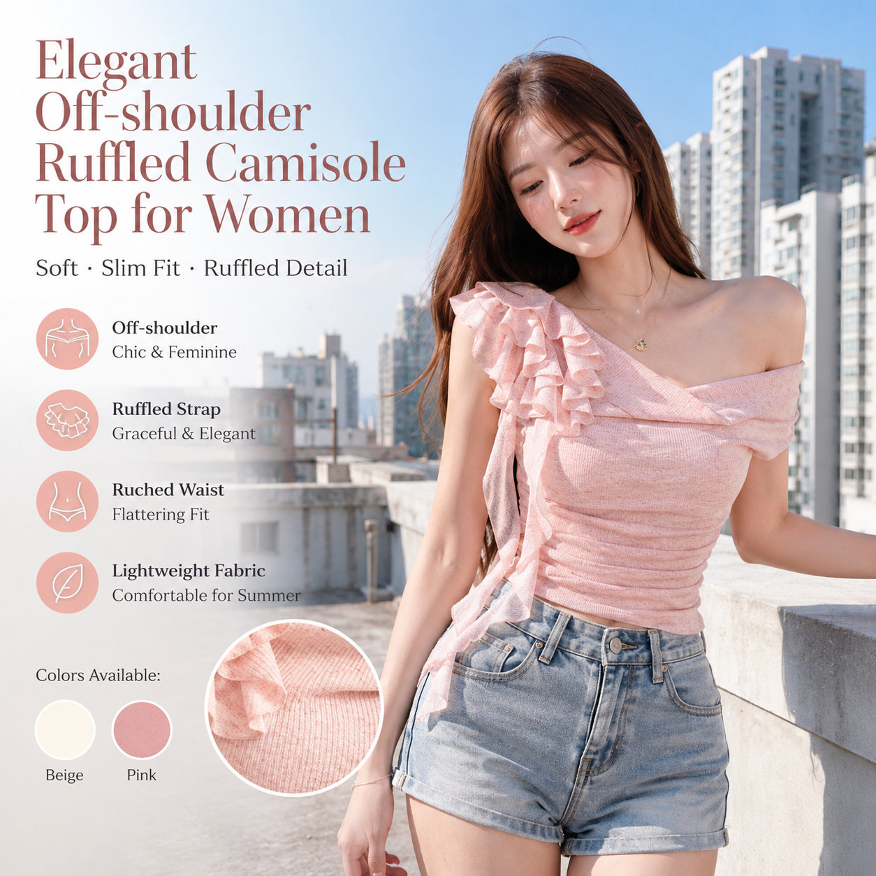 Asymmetric Ruffled Slim Tank Top