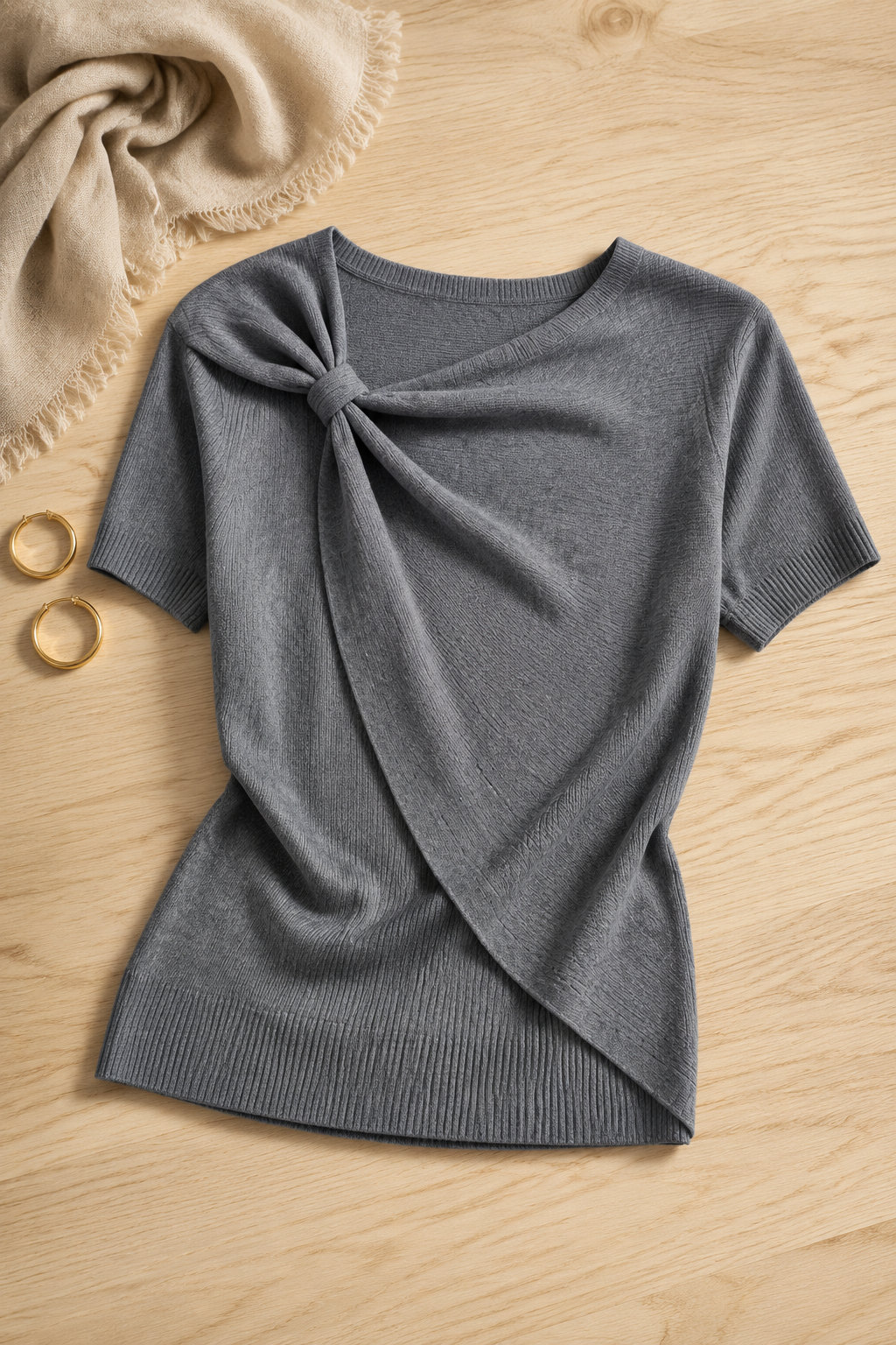 Women's Short Sleeve Twist Knitted Crop Top