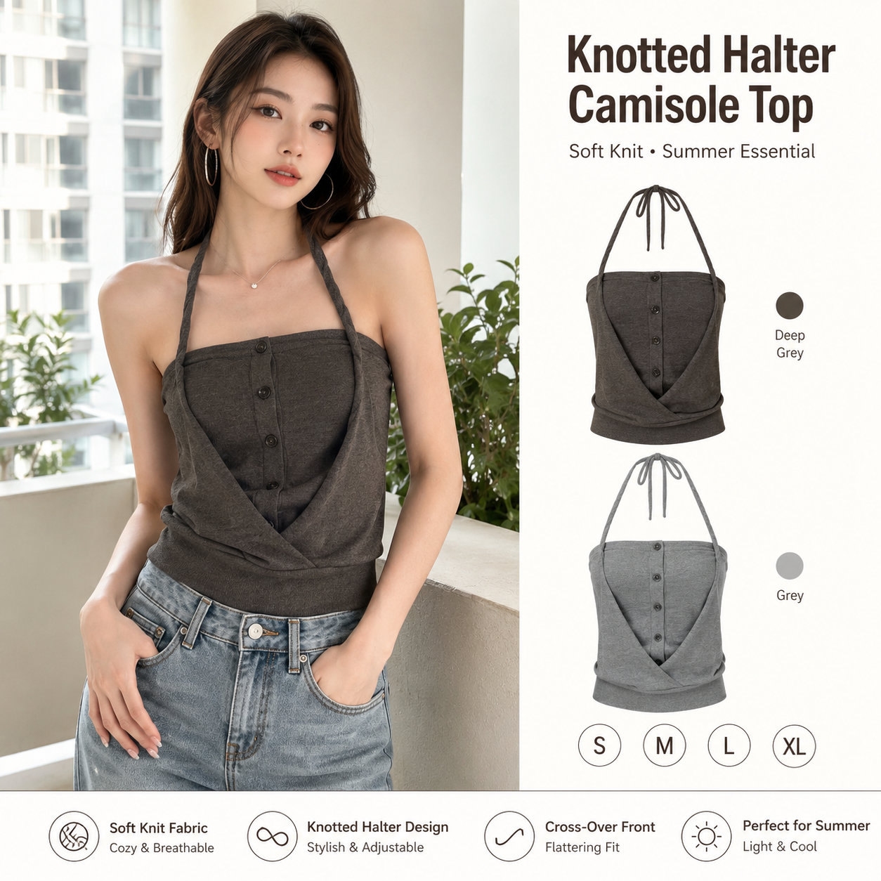 Knitted Halter Cami Tank Top